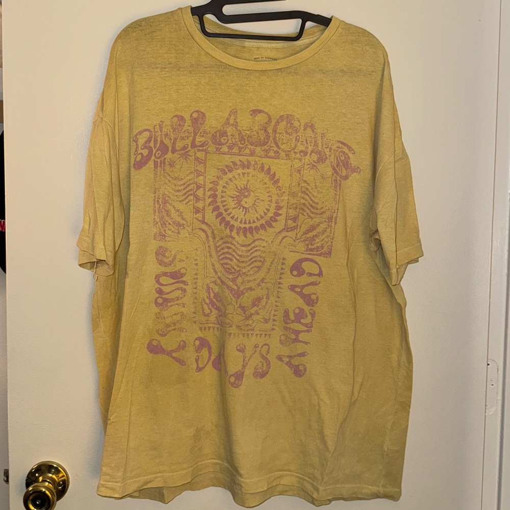 Billabong Oversized Yellow and Pink Graphic Tee
